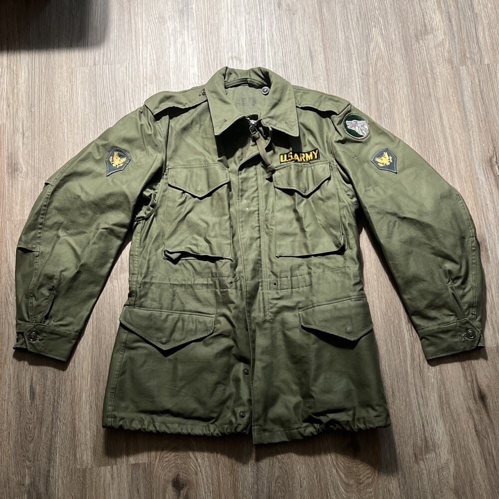 Vintage 50s US Military OG-107 Field Jacket Sateen Slide Fastener 1st Type Small
